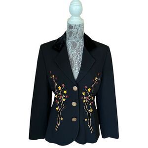 VINTAGE Christian Linares Embroidered Floral Blazer Black